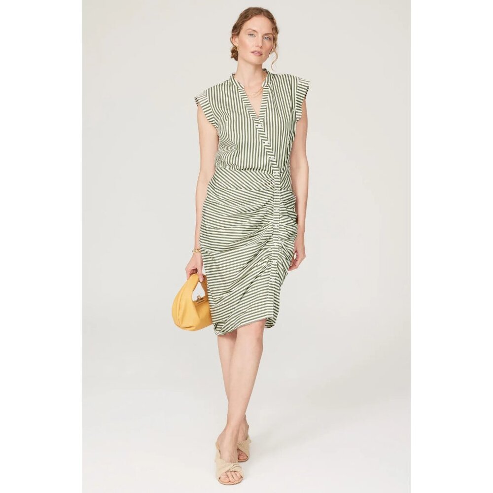 NWT Veronica Beard ruched striped shirt dress
